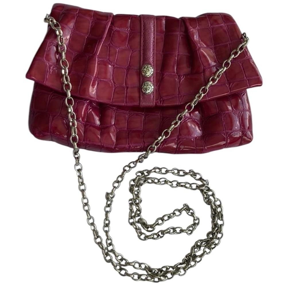 Brighton Nolita Shimmer Crossbody/Clutch Patent Leather Bag Cranberry